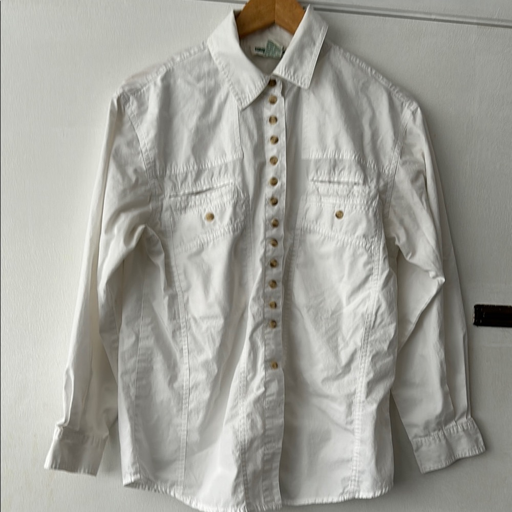 White Blouse with Long Sleeves and Pointed Collar